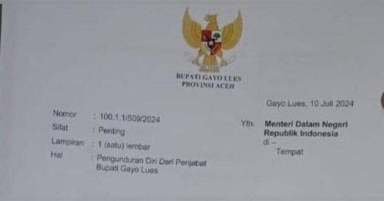 Ikut Pilkada di Aceh Tengah, ini Surat Pengunduran Diri Alhudri 