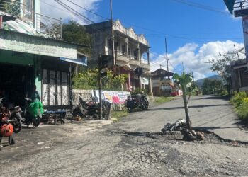 Lubang Menganga, Warga Tanam Pohon Pisang di Jalan Elak ke Arah Kebet