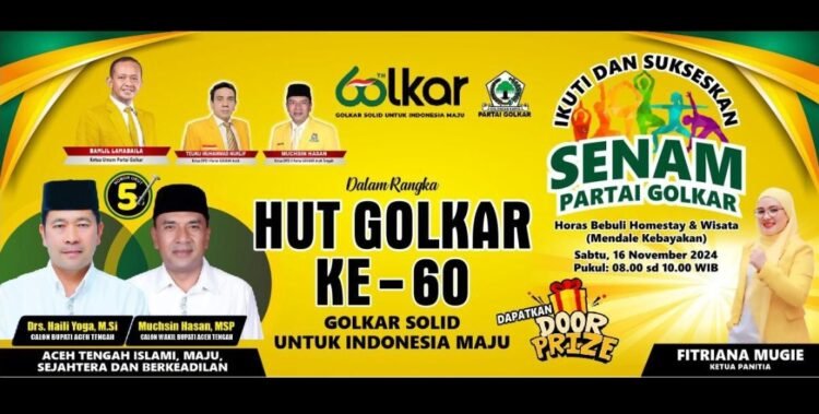 Meriahkan HUT Ke-60, Golkar Aceh Tengah Gelar Senam Bersama, Panitia Siapkan Door Prize Menarik