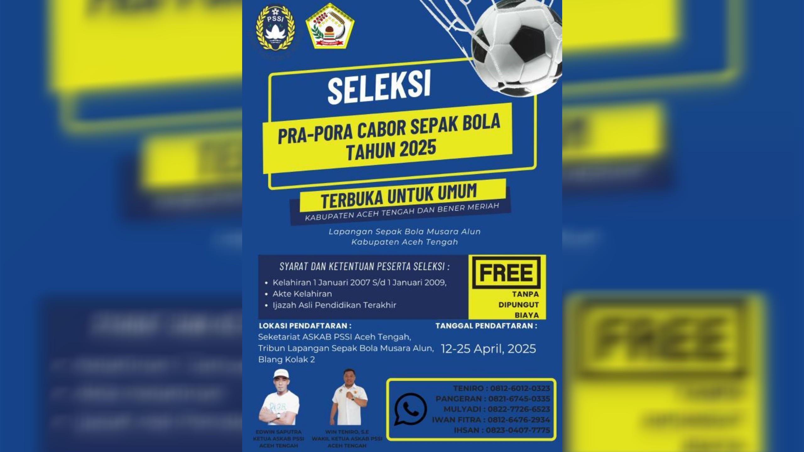 ASKAB PSSI Aceh Tengah Buka Pendaftaran Seleksi Pemain Muda untuk Pra-PORA