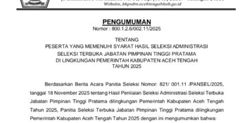 Hasil Seleksi Administrasi JPT di Aceh Tengah Diumumkan, ini Nama – Namanya!