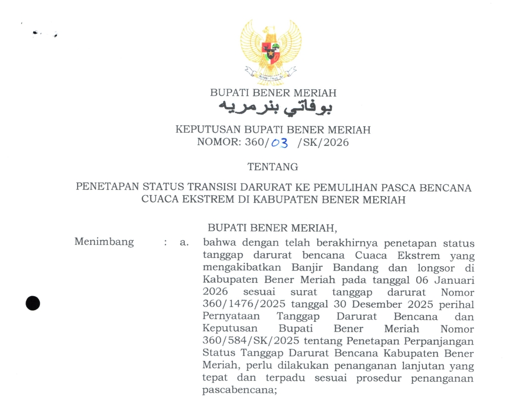 Masa Tanggap Darurat Berakhir, Bener Meriah Masuki Fase Pemulihan Pascabencana